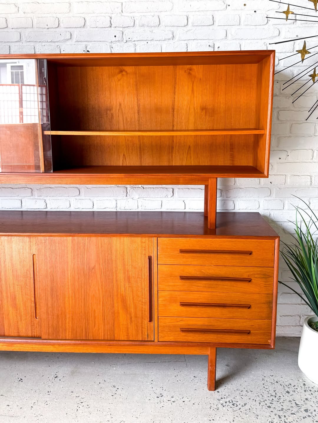 danish teak vintage credenza with floating hutch