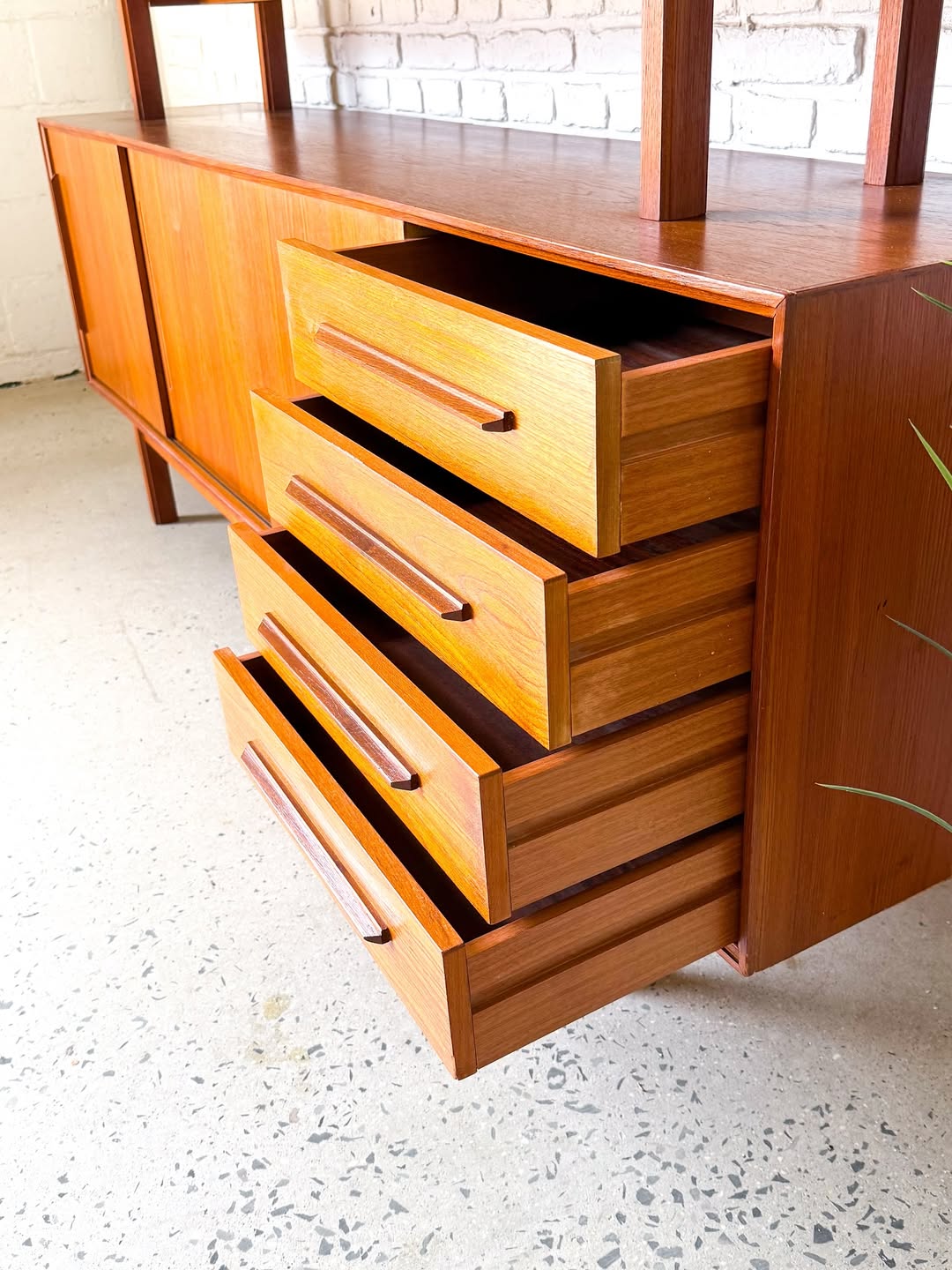 danish teak vintage credenza with floating hutch - Thumbnail 6